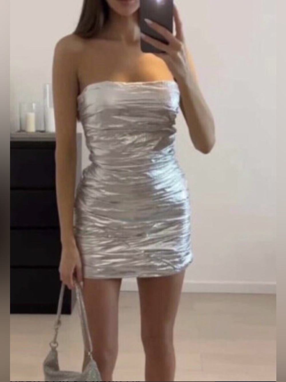 NWT Zara silver draped mini dress size L